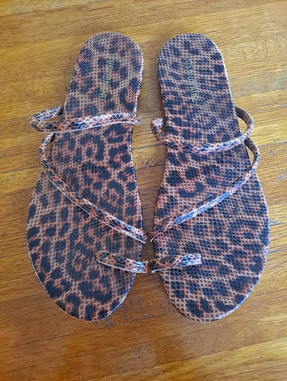 Leopard Print Strappy Women's Sandals - Brown